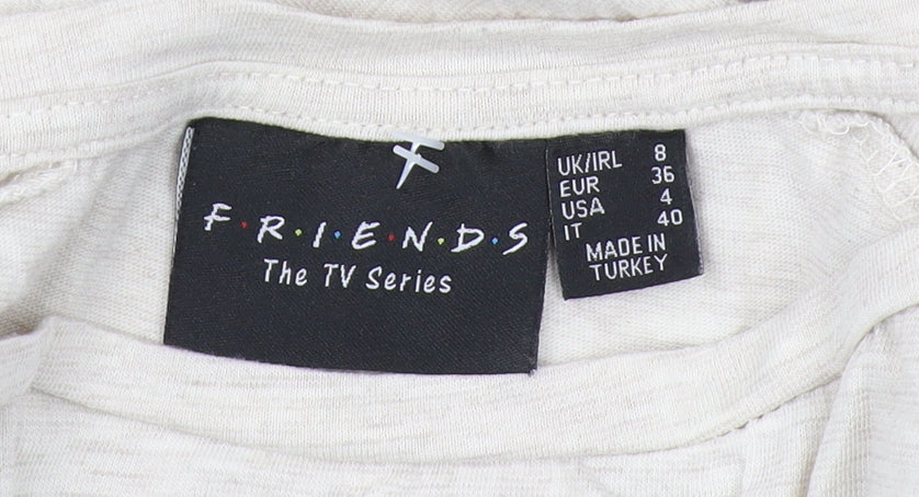 Womens UK Size 8 FRIENDS Beige Basic T-Shirt