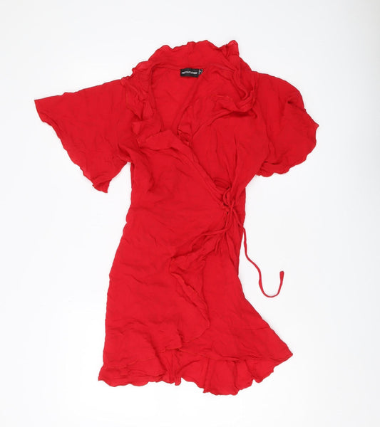 PrettyLittleThing Red Wrap Dress, Size 8, Women's Summer