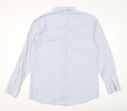 Zara Men's XL Blue Striped Slim Fit Button-Up Shirt