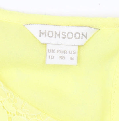 Monsoon Women's Yellow Sleeveless Lace Tank Top