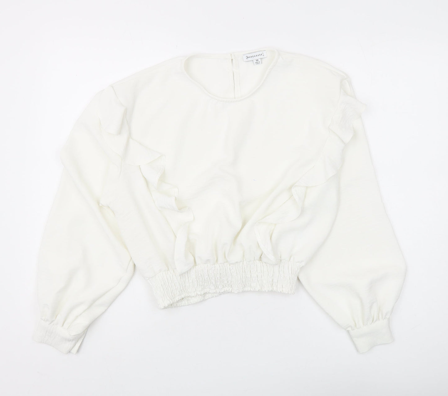 Womens UK Size 12 Warehouse White Ringer Blouse