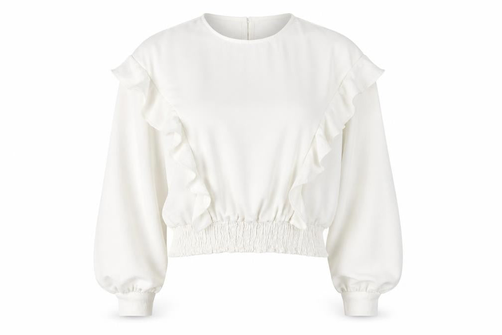 Womens UK Size 12 Warehouse White Ringer Blouse