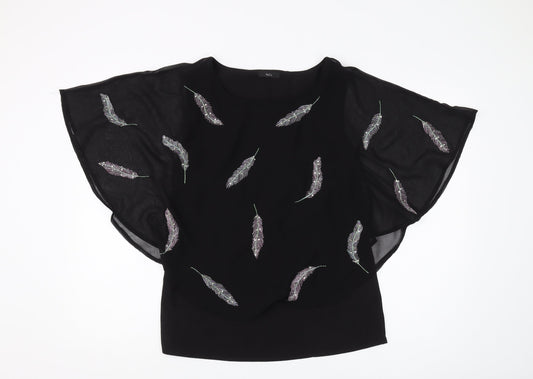 M&Co Women's Black Embroidered Blouse Size 10