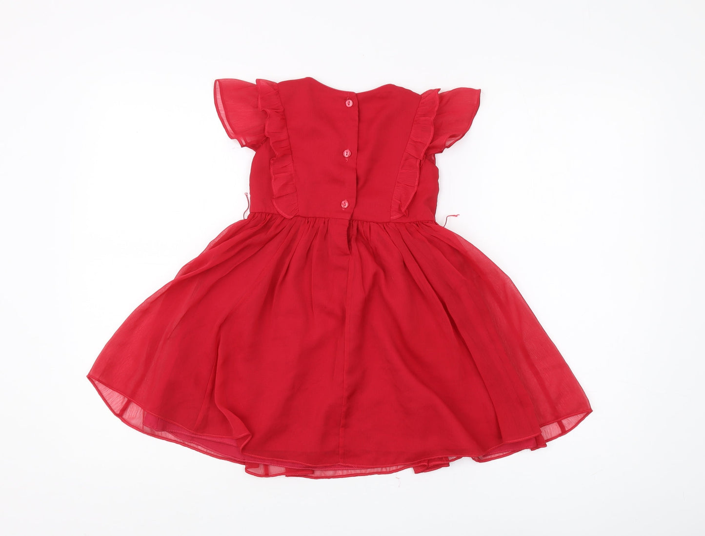 Monsoon Girls Red A-Line Party Dress 18-24M, Sequin & Ruffle Detail
