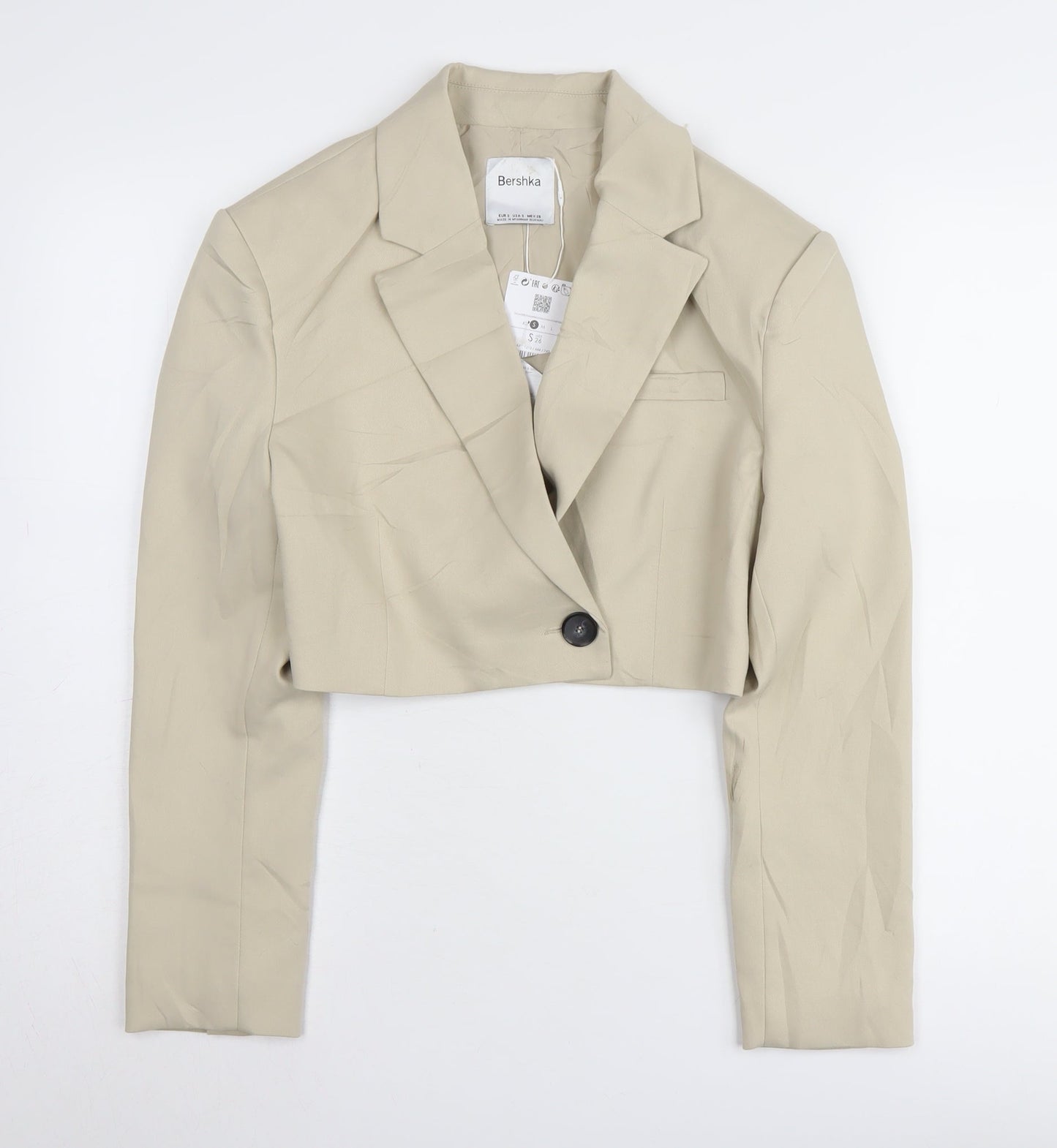 Bershka Women's Beige Cropped Blazer S - Casual Workwear