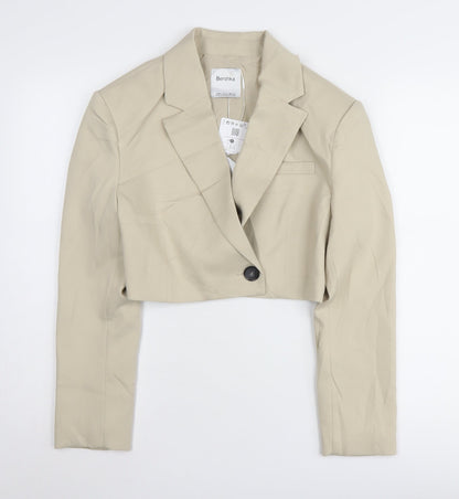 Bershka Women's Beige Cropped Blazer S - Casual Workwear