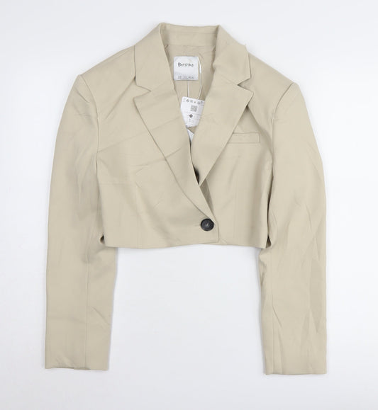 Bershka Women's Beige Cropped Blazer S - Casual Workwear