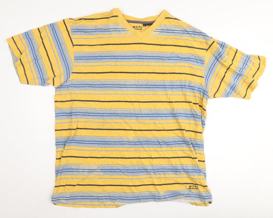 Maine New England Men's Yellow Striped T-Shirt L