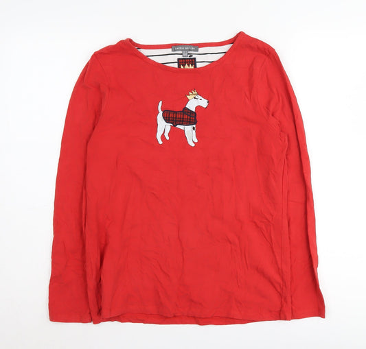 Laura Ashley Women's Red Dog T-Shirt, Size 12, Long Sleeve