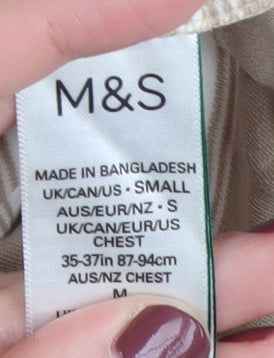 Marks and Spencer Men's Beige Striped Polo Shirt S