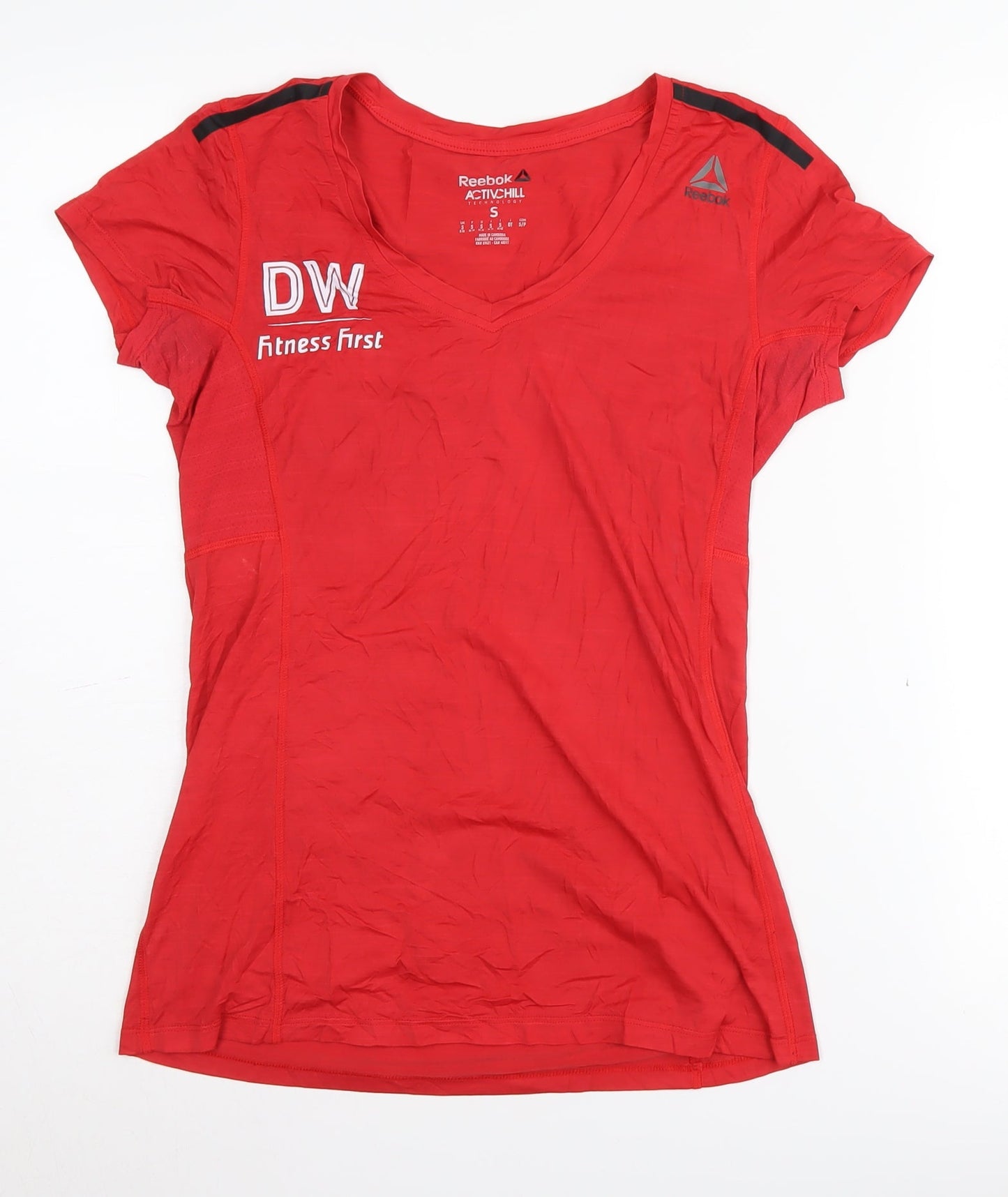 Reebok Women's Red V-Neck T-Shirt, Size S, Gym Wear