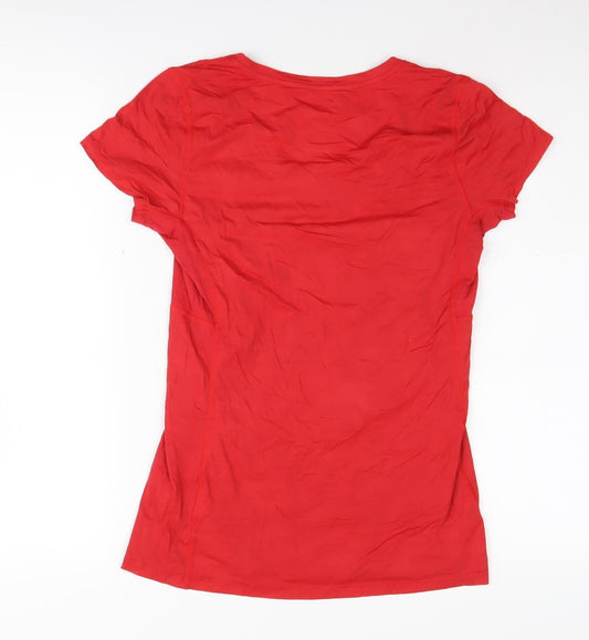 Reebok Women's Red V-Neck T-Shirt, Size S, Gym Wear