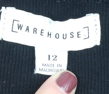 Womens UK Size 12 Warehouse Black Basic T-Shirt