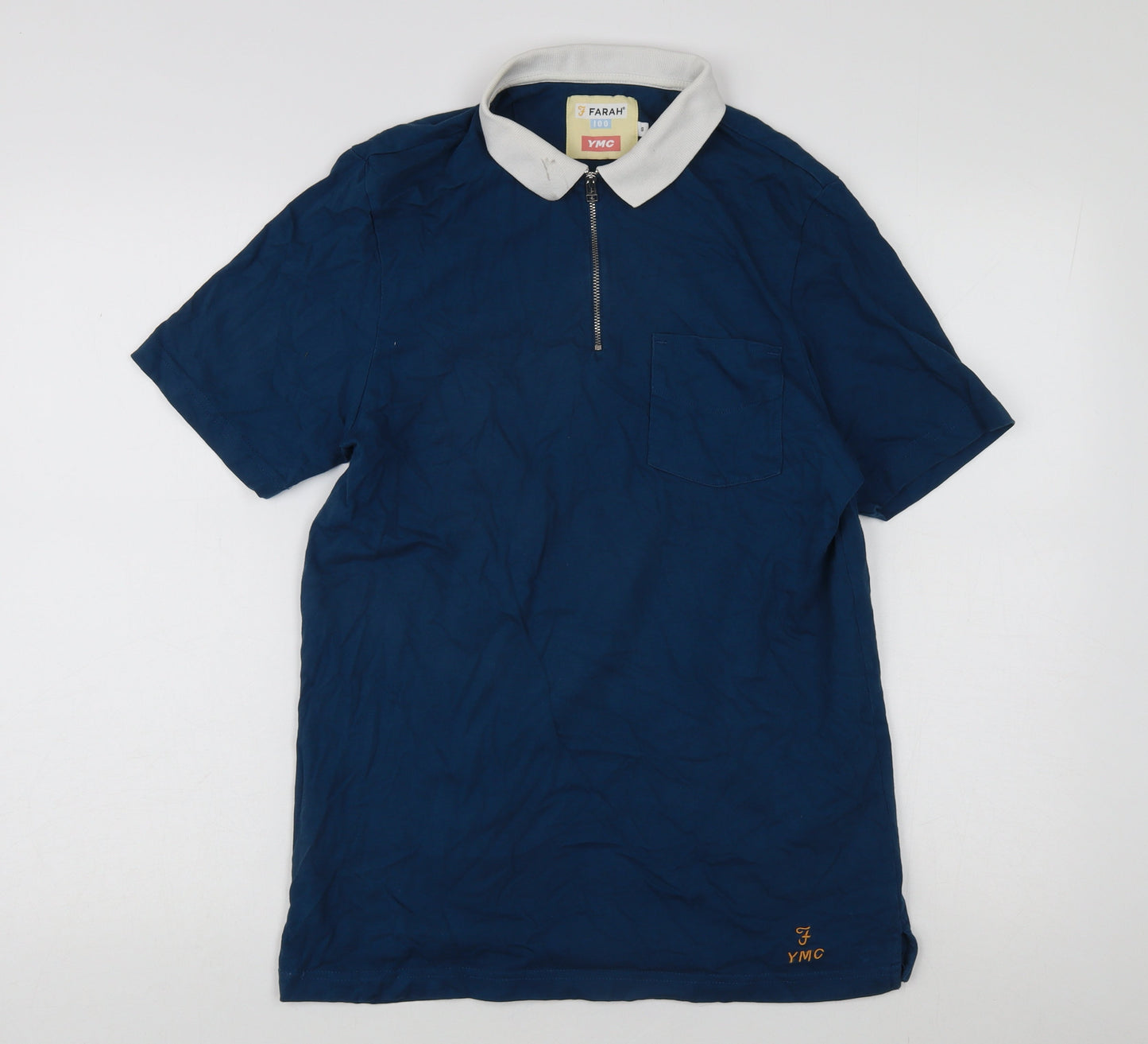 Farah Men's Blue Polo, Size M, Short Sleeve
