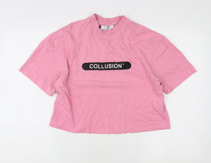 Womens UK Size S COLLUSION Pink Basic T-Shirt