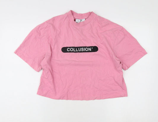 Womens UK Size S COLLUSION Pink Basic T-Shirt