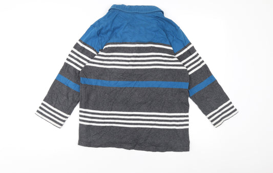 Maine Women's Blue Polo, Size 16, Striped, Long Sleeve