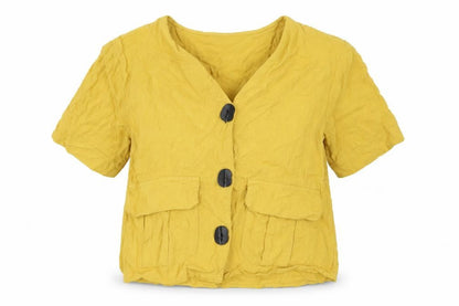 Topshop Women’s Yellow V-Neck Casual Button Shirt Size 8
