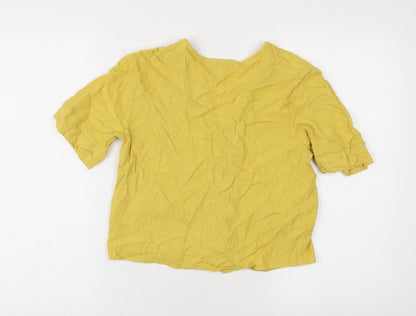 Topshop Women’s Yellow V-Neck Casual Button Shirt Size 8