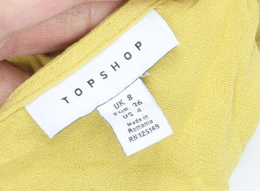 Topshop Women’s Yellow V-Neck Casual Button Shirt Size 8
