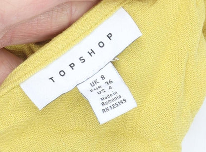 Topshop Women’s Yellow V-Neck Casual Button Shirt Size 8