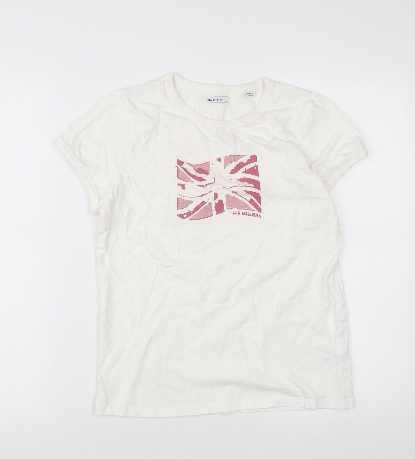 Ben Sherman Women's White T-Shirt, M, Flag Theme