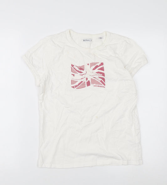 Ben Sherman Women's White T-Shirt, M, Flag Theme