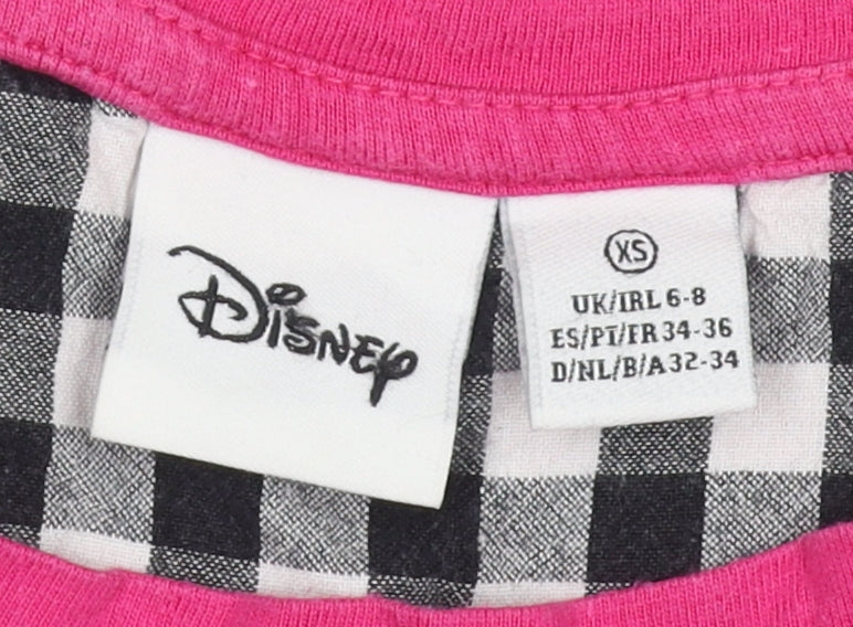 Womens UK Size XS Disney Pink Basic T-Shirt