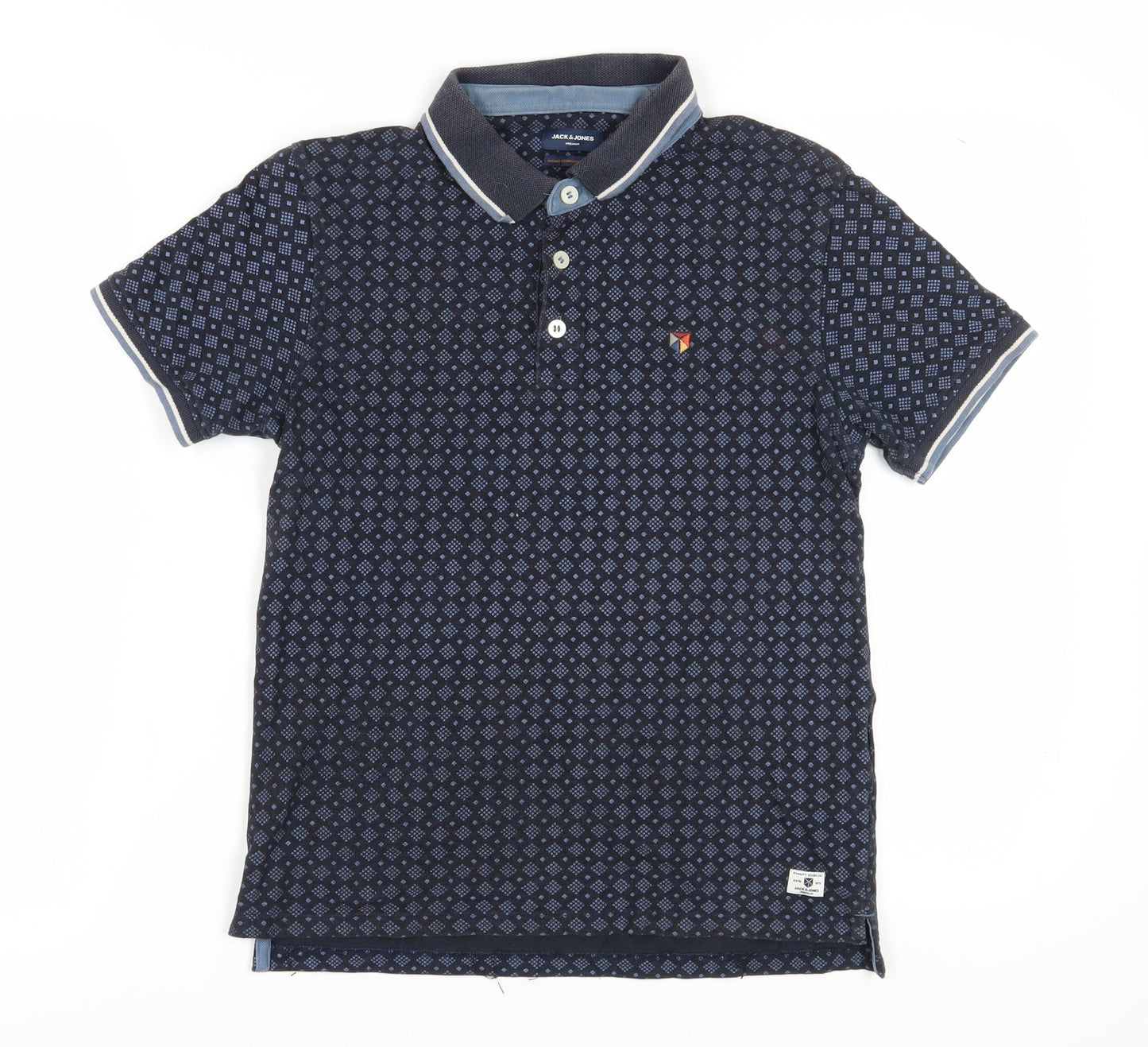 Jack & Jones Blue Geometric Polo Shirt - Men's S