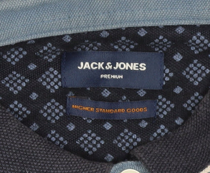 Jack & Jones Blue Geometric Polo Shirt - Men's S
