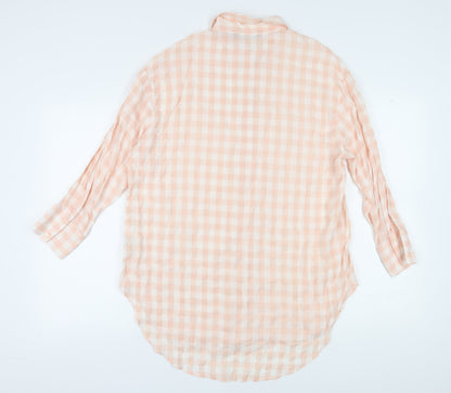 Zara Women's Pink Button-Up Shirt, Size 4, Check Pattern