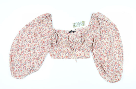 Boohoo Women’s Cropped Floral Balloon Sleeve Blouse Size 12