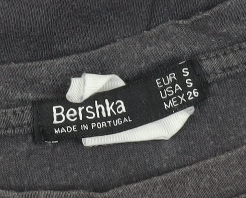 Bershka Unisex Black T-Shirt, S, Basic Crew Neck