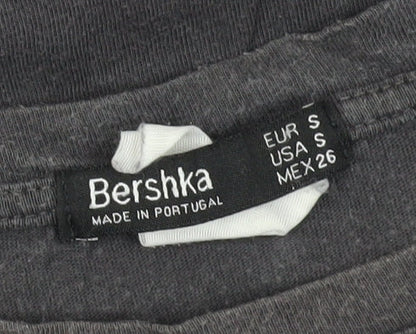 Bershka Unisex Black T-Shirt, S, Basic Crew Neck