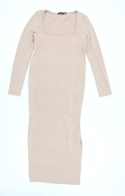 Boohoo Women's Beige Bodycon Midi Dress Size 8