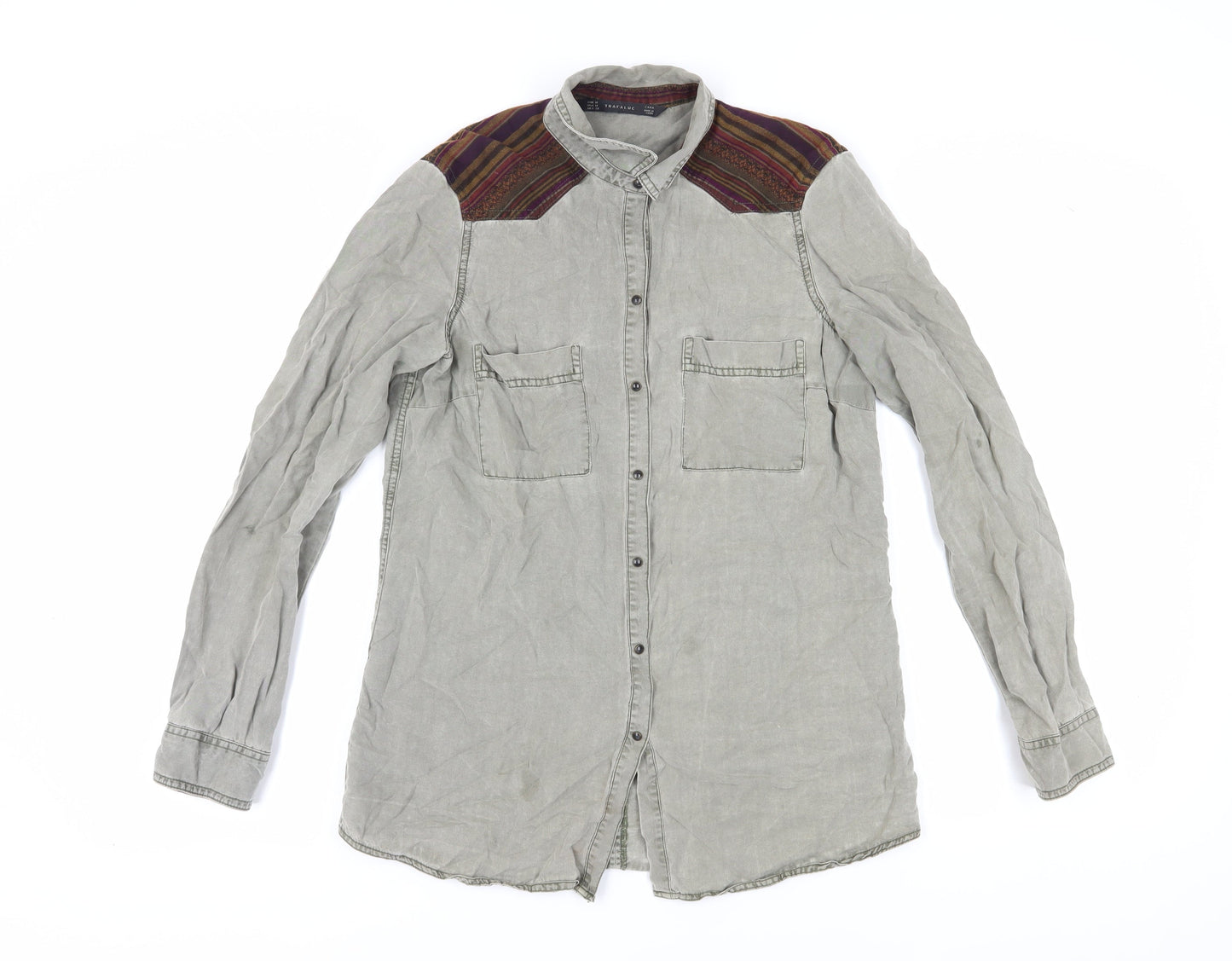 Womens UK Size M Zara Grey Basic Button-Up