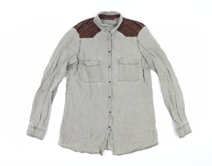Womens UK Size M Zara Grey Basic Button-Up
