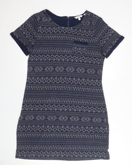 FatFace Women's Blue Geometric Sheath Dress Size 14