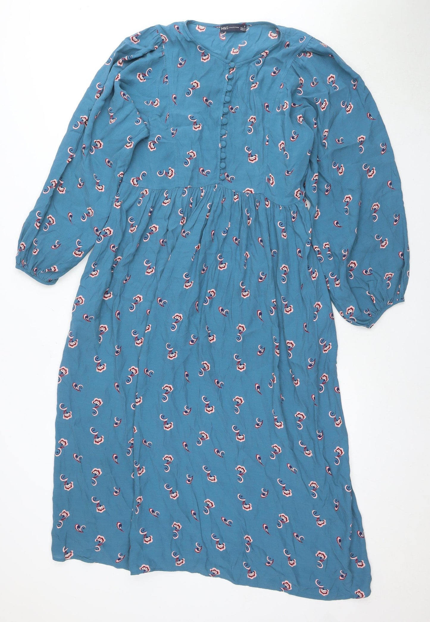 Marks and Spencer Women's Blue Paisley Dress Size 8
