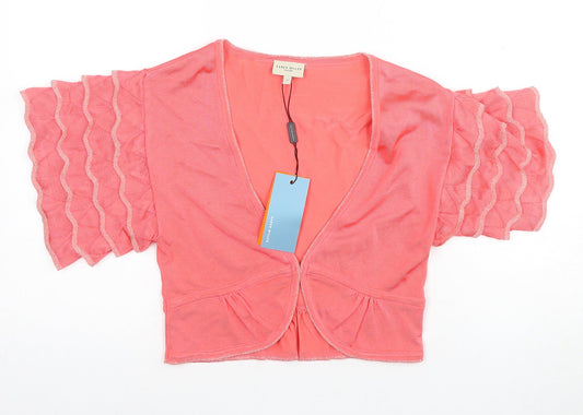 Karen Millen Pink Women's Shrug Jumper Size 2 with Flutter Sleeve