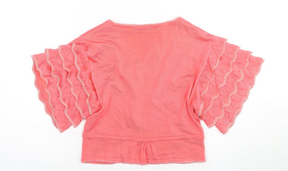 Karen Millen Pink Women's Shrug Jumper Size 2 with Flutter Sleeve