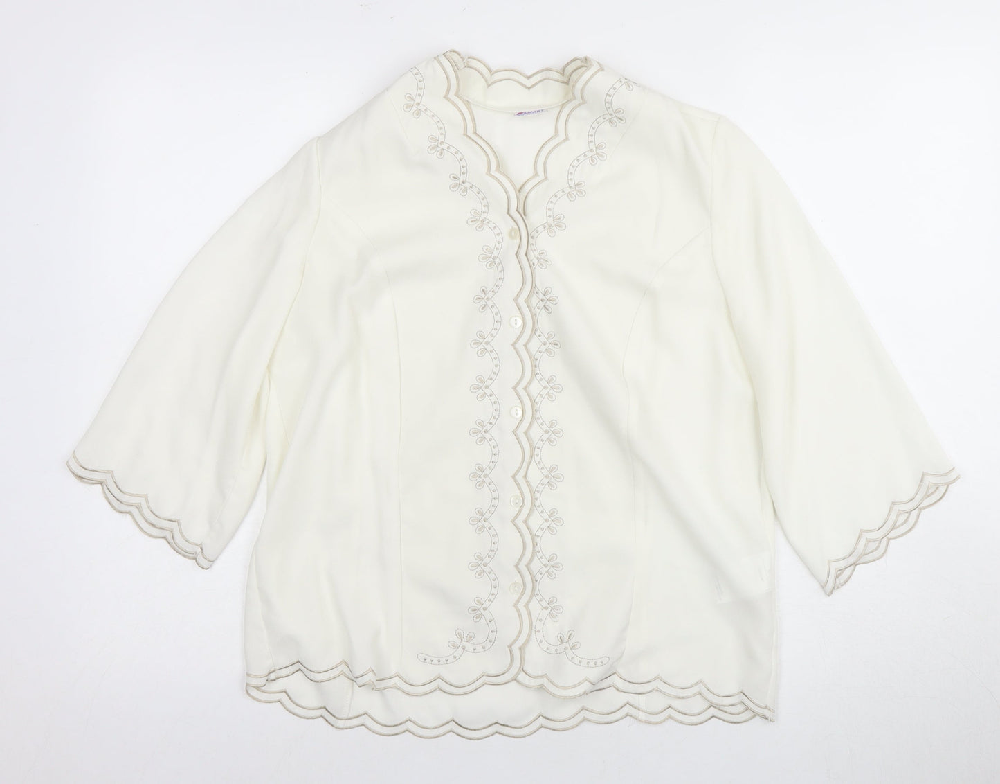 Damart Women’s White Blouse Size 14 3/4 Sleeve Button Fastening