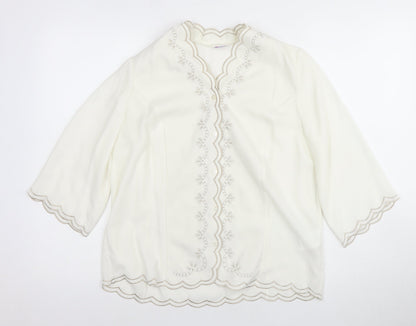 Damart Women’s White Blouse Size 14 3/4 Sleeve Button Fastening