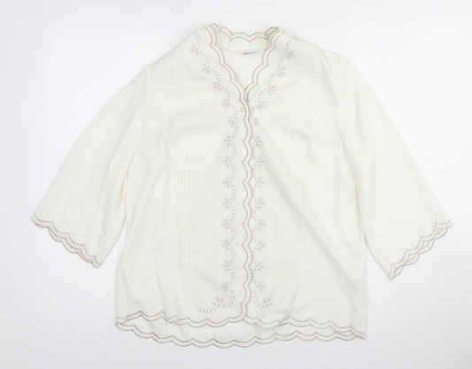 Damart Women’s White Blouse Size 14 3/4 Sleeve Button Fastening