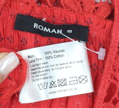 Roman Women's Red Trapeze Dress Size 10 Sleeveless