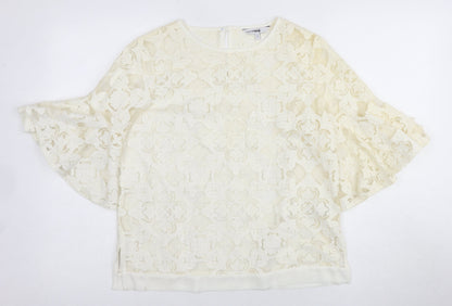 Next Women's Ivory Lace Blouse Size 10 Flutter Sleeve