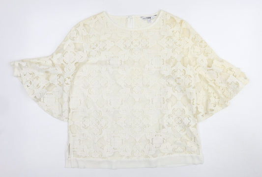 Next Women's Ivory Lace Blouse Size 10 Flutter Sleeve