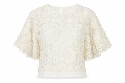 Next Women's Ivory Lace Blouse Size 10 Flutter Sleeve