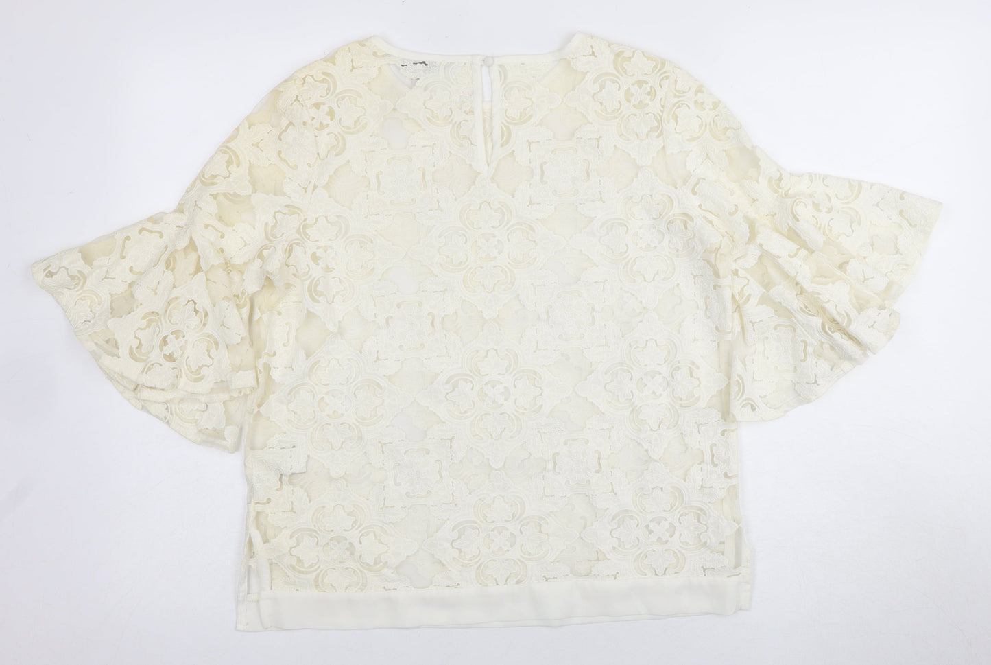 Next Women's Ivory Lace Blouse Size 10 Flutter Sleeve