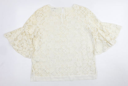 Next Women's Ivory Lace Blouse Size 10 Flutter Sleeve